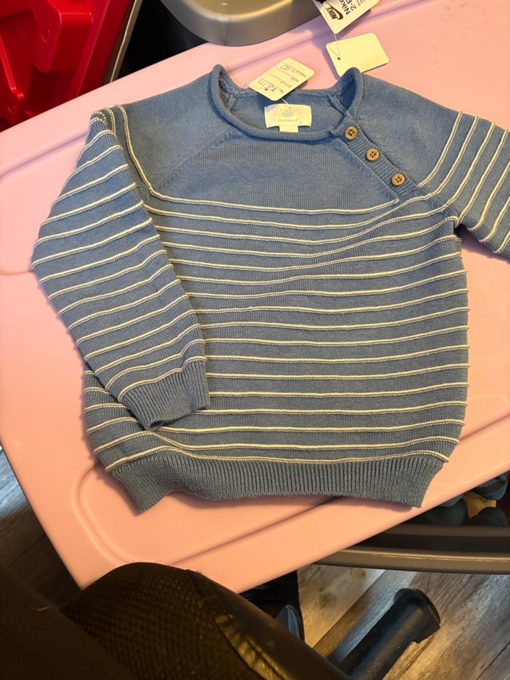 Three piece Dinosaur outfit with blue stripped sweater - Picture 3 of 5